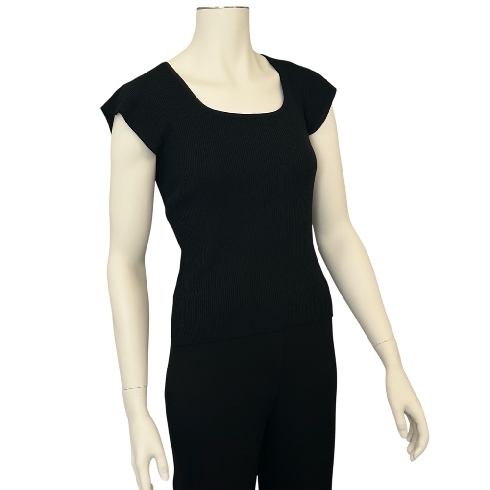 Beechers Brook Black Ribbed Square Neck Short Sleeve Tee size M
